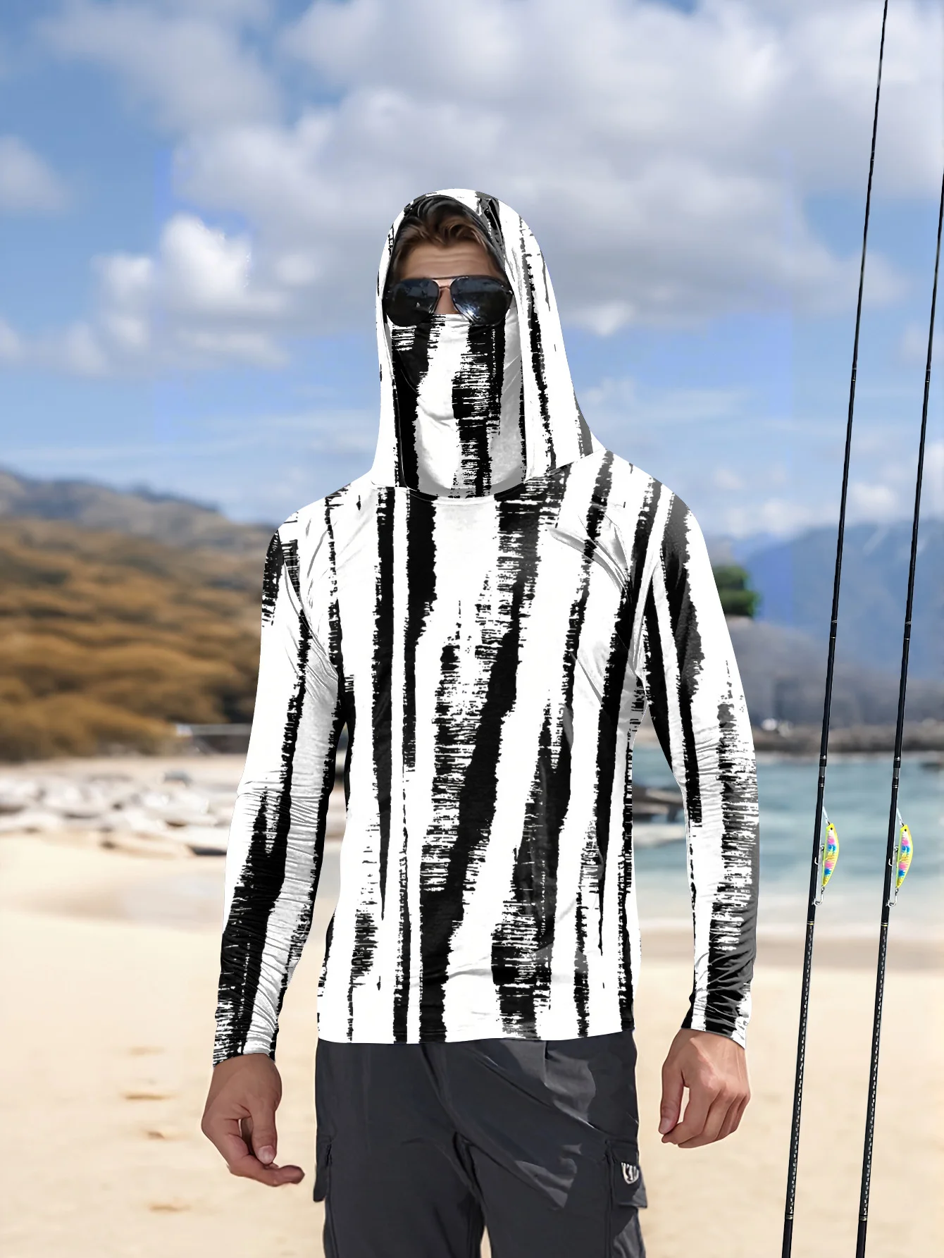 Men Black‑White Stripe Fishing - Fishing Mask Sun Protection review and price